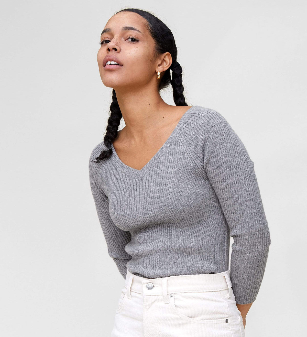 The Ribbed Subtle V-Neck Cashmere Sweater