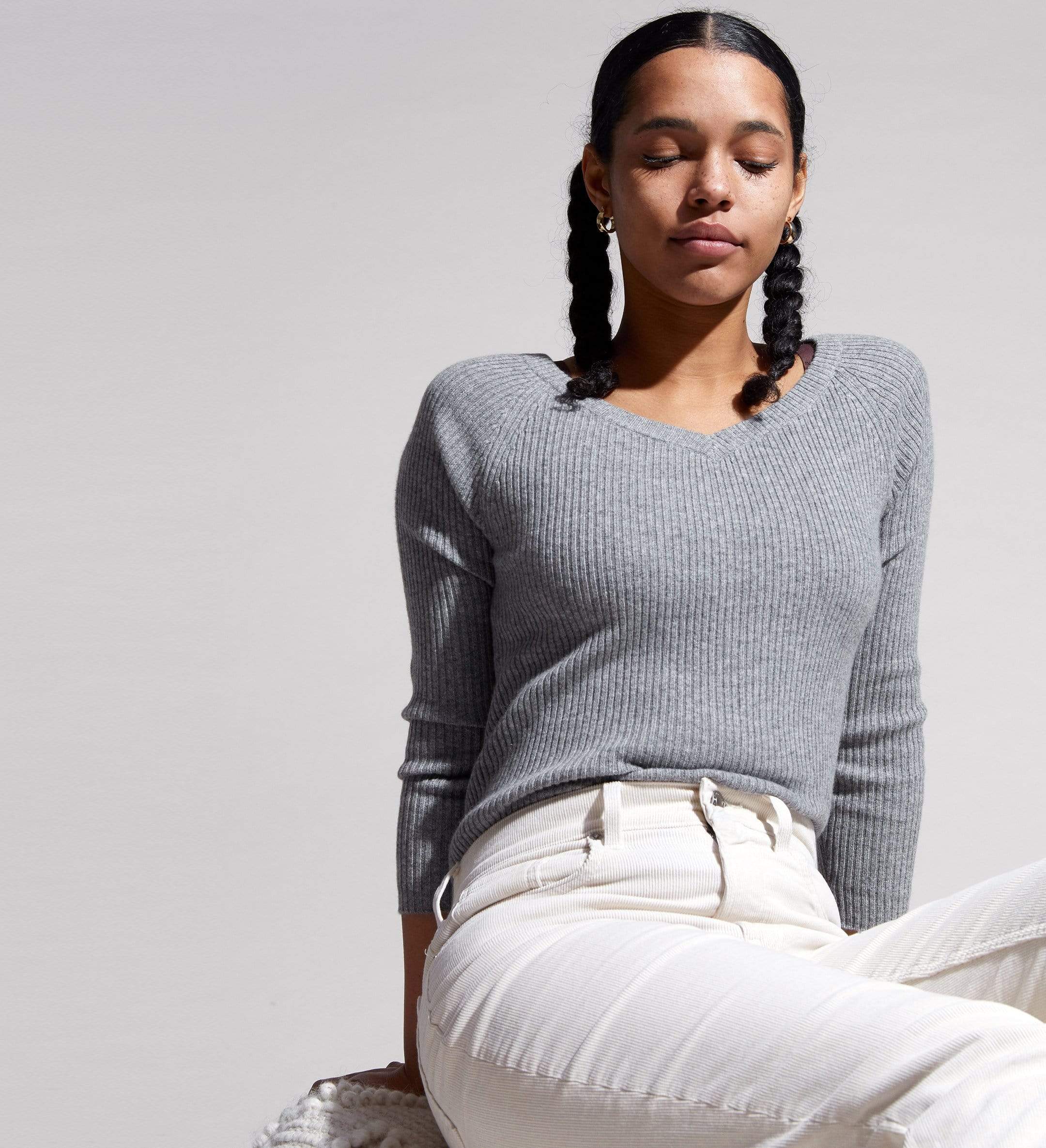 The Ribbed Subtle V-Neck Cashmere Sweater