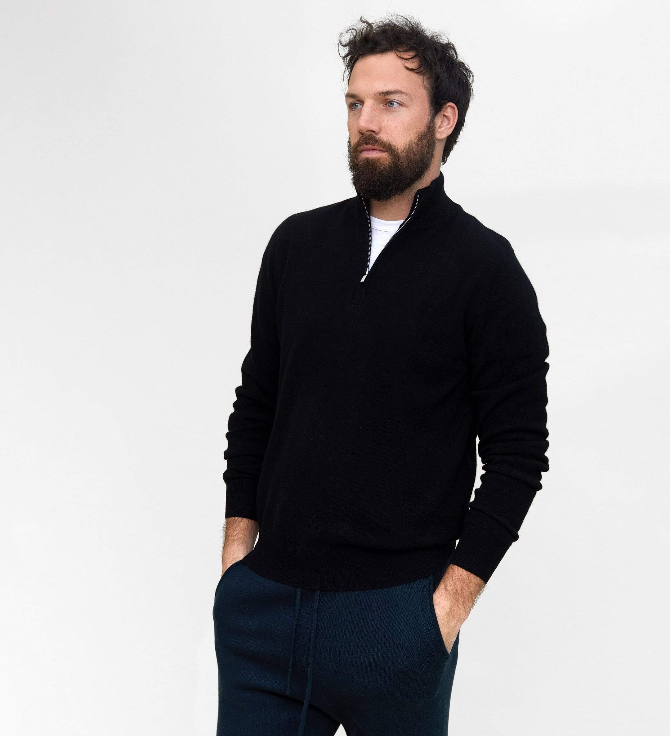 The Mock-Neck Quarter Zip Cashmere Polo Sweater