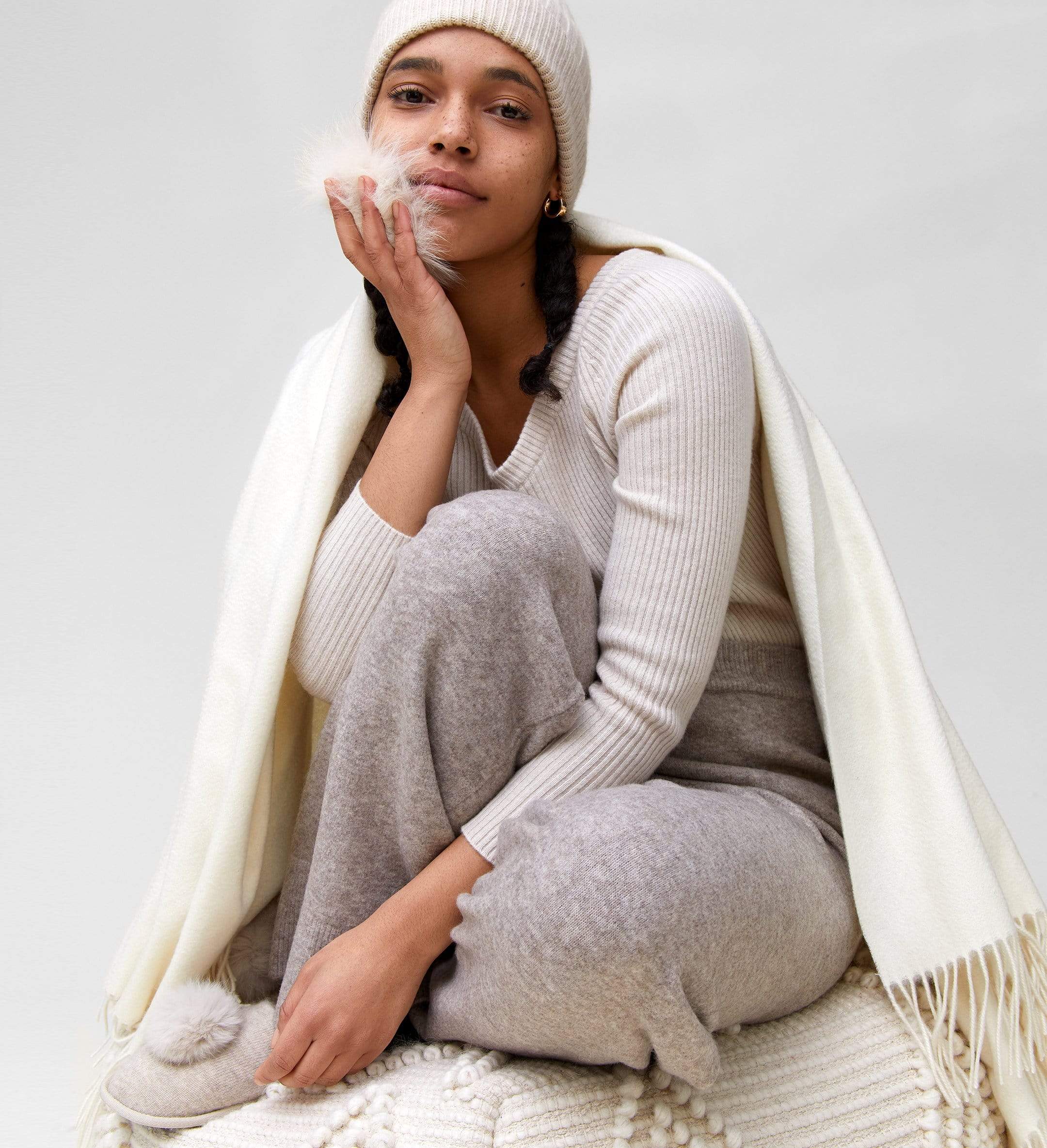 The Solid Cashmere Fringe Throw Blanket
