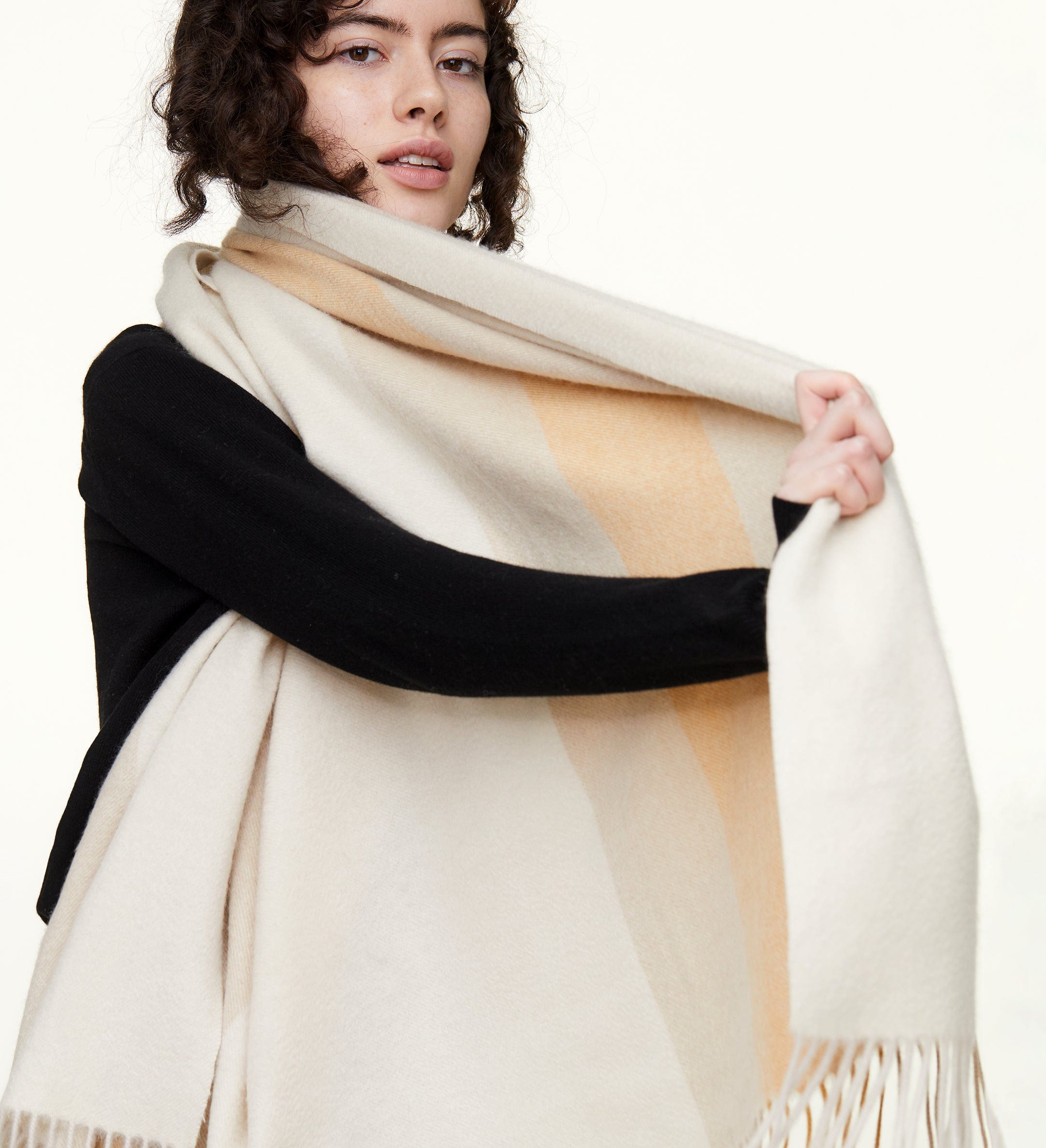 The Multicolored Striped Cashmere Throw Blanket with Decorative Fringe